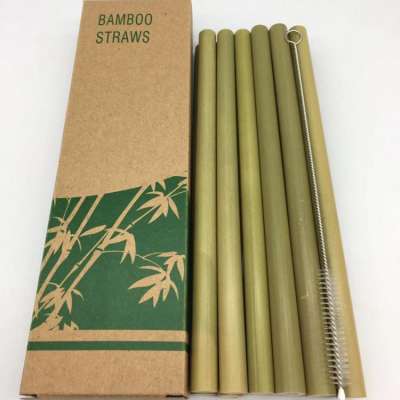 Eco Friendly Green Bamboo Straws With Cleaning Brush 100 % Natural  And Printing Logo Bag bambu straw